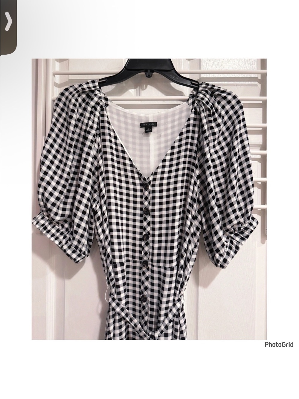 Ann Taylor Black and White Gingham Button-Front Top